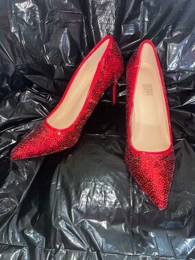Red sequin heels